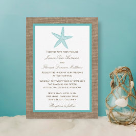 Turquoise Starfish Burlap Beach Wedding Collection Einladung