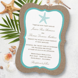 Turquoise Starfish Burlap Beach Wedding Collection Einladung