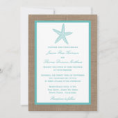 Turquoise Starfish Burlap Beach Wedding Collection Einladung (Vorderseite)