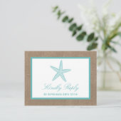 Turquoise Starfish Burlap Beach Wedding Collection Einladungspostkarte (Stehend Vorderseite)