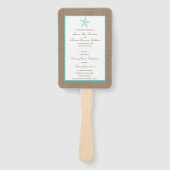 Turquoise Starfish Burlap Beach Wedding Collection Fächer (Vorderseite)
