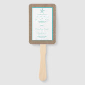Turquoise Starfish Burlap Beach Wedding Collection Fächer (Vorderseite)