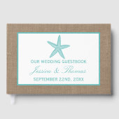 Turquoise Starfish Burlap Beach Wedding Collection Gästebuch (Vorderseite)