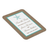 Turquoise Starfish Burlap Beach Wedding Collection Magnet (Rechte Seite)