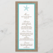Turquoise Starfish Burlap Beach Wedding Collection Menükarte (Vorderseite)