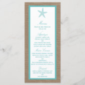 Turquoise Starfish Burlap Beach Wedding Collection Menükarte (Vorderseite)