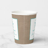 Turquoise Starfish Burlap Beach Wedding Collection Pappbecher (Rechts)