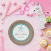 Turquoise Starfish Burlap Beach Wedding Collection Pappteller (Party)