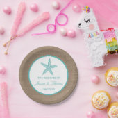 Turquoise Starfish Burlap Beach Wedding Collection Pappteller (Party)