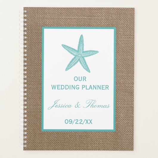 Turquoise Starfish Burlap Beach Wedding Collection Planer (Vorderseite)