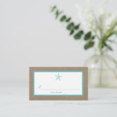 Turquoise Starfish Burlap Beach Wedding Collection Platzkarte (Stehend Vorderseite)
