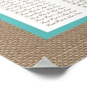 Turquoise Starfish Burlap Beach Wedding Collection Poster (Ecke)