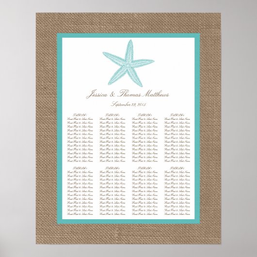 Turquoise Starfish Burlap Beach Wedding Collection Poster (Vorne)