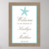 Turquoise Starfish Burlap Beach Wedding Collection Poster (Vorne)