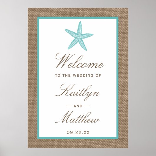 Turquoise Starfish Burlap Beach Wedding Collection Poster (Vorne)