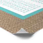 Turquoise Starfish Burlap Beach Wedding Collection Poster (Ecke)