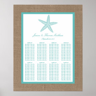 Turquoise Starfish Burlap Beach Wedding Collection Poster
