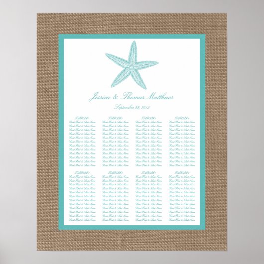 Turquoise Starfish Burlap Beach Wedding Collection Poster (Vorne)