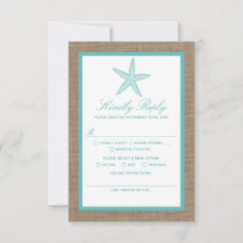 Turquoise Starfish Burlap Beach Wedding Collection RSVP Karte