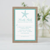 Turquoise Starfish Burlap Beach Wedding Collection RSVP Karte (Stehend Vorderseite)