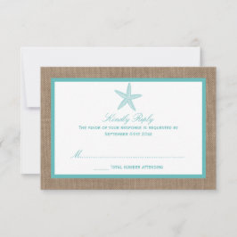 Turquoise Starfish Burlap Beach Wedding Collection RSVP Karte