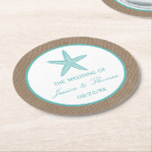Turquoise Starfish Burlap Beach Wedding Collection Runder Pappuntersetzer (Angewinkelt)