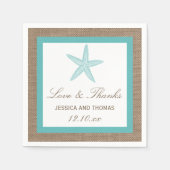Turquoise Starfish Burlap Beach Wedding Collection Serviette (Vorderseite)