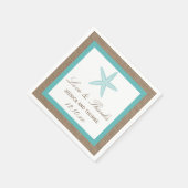 Turquoise Starfish Burlap Beach Wedding Collection Serviette (Ecke)