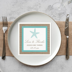 Turquoise Starfish Burlap Beach Wedding Collection Serviette