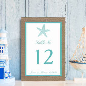 Turquoise Starfish Burlap Beach Wedding Collection Tischnummer