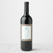 Turquoise Starfish Burlap Beach Wedding Collection Weinetikett (Vorderseite)
