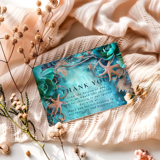 Turquoise Starfish Ocean Wedding Dankeskarte