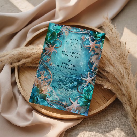 Turquoise Starfish Ocean Wedding Einladung