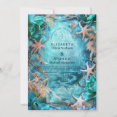 Turquoise Starfish Ocean Wedding Einladung (Vorderseite)