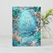 Turquoise Starfish Ocean Wedding Save The Date (Stehend Vorderseite)