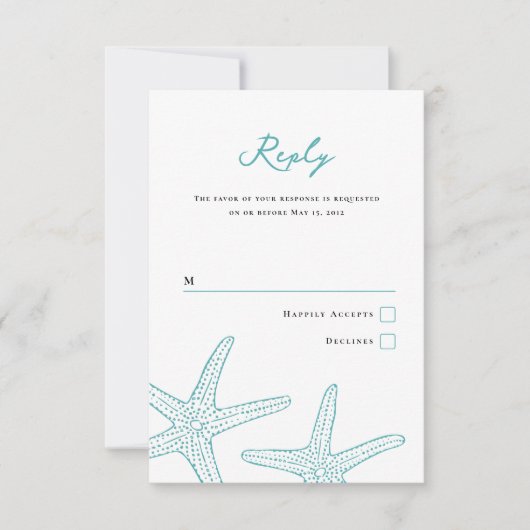 Turquoise Starfish Response Card RSVP Karte (Vorderseite)