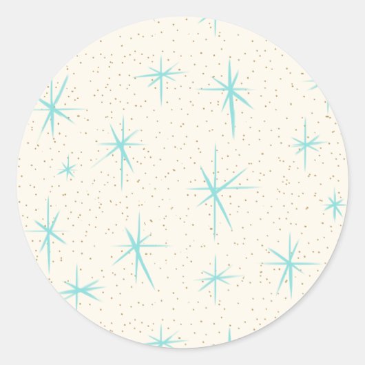 Turquoise Sternenexplosion Rund Sticker im Space A (Vorderseite)