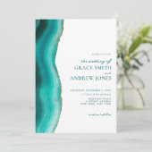 Turquoise Stone Agate Marble Wedding Einladung (Stehend Vorderseite)