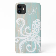 Turquoise Strand Holz-Oktopus-Monogramm mit Abnutz