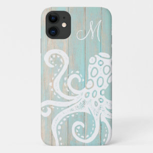 Turquoise Strand Holz-Oktopus-Monogramm mit Abnutz Case-Mate iPhone Hülle