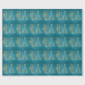 Turquoise Streifen und Gold Scribble Weihnachtsbau Geschenkpapier (Flach)