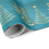 Turquoise Streifen und Gold Scribble Weihnachtsbau Geschenkpapier (Rolleneckpunkt)