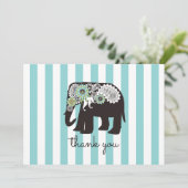 Turquoise Stripe Paisley Elephant Vielen Dank Kart Dankeskarte (Stehend Vorderseite)