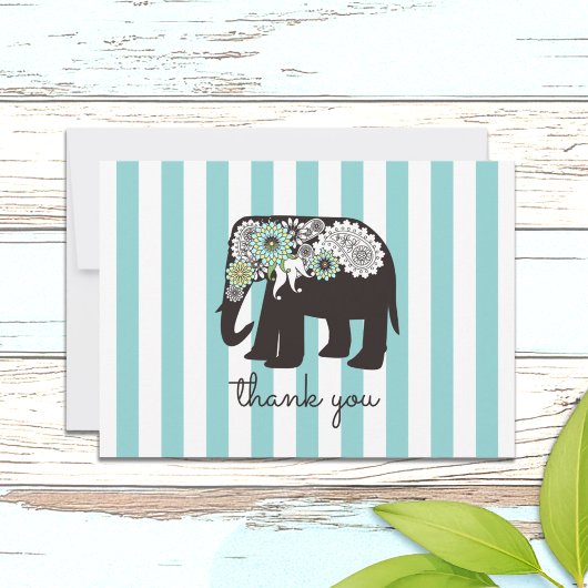 Turquoise Stripe Paisley Elephant Vielen Dank Kart Dankeskarte