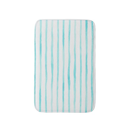 Turquoise Stripes Coastal Bath Mat Badematte (Vorderseite Vertikal)