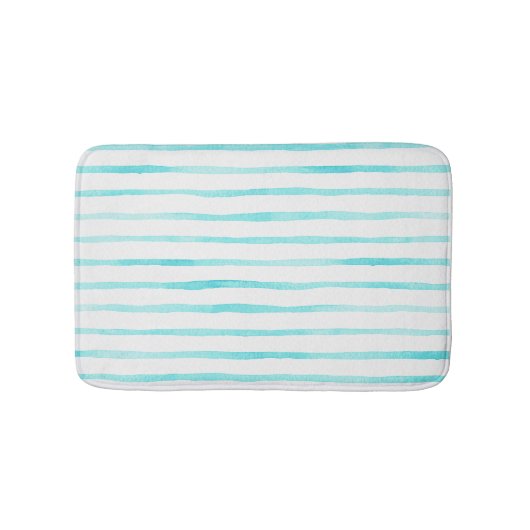 Turquoise Stripes Coastal Bath Mat Badematte (Vorderseite)