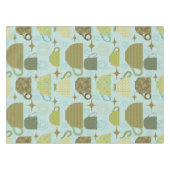 Turquoise Teacup Muster Mitte des Jahrhunderts Tischdecke (Vorderseite (Horizontal))