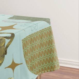 Turquoise Teacup Muster Mitte des Jahrhunderts Tischdecke