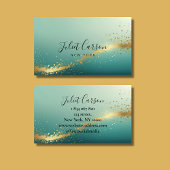 Turquoise Teal Gold Script Visitenkarte