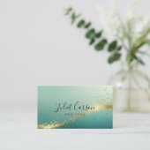 Turquoise Teal Gold Script Visitenkarte (Stehend Vorderseite)